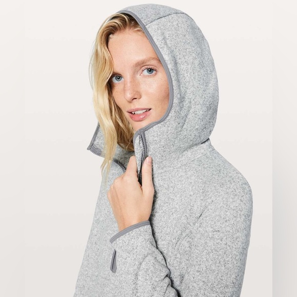 Lululemon Fleece & Thank You Pullover, Heathered White/Battleship, Size 6 - Picture 2 of 12